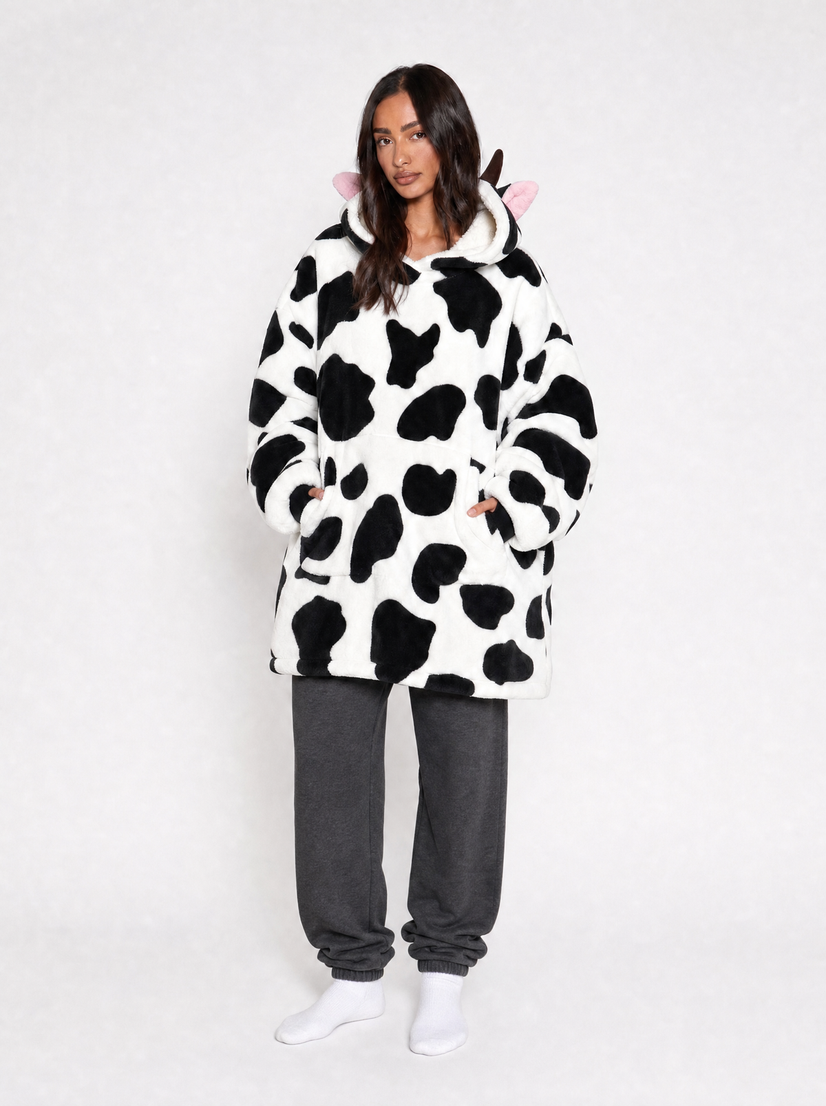 Cozella Hoodie Blanket in Cow Print