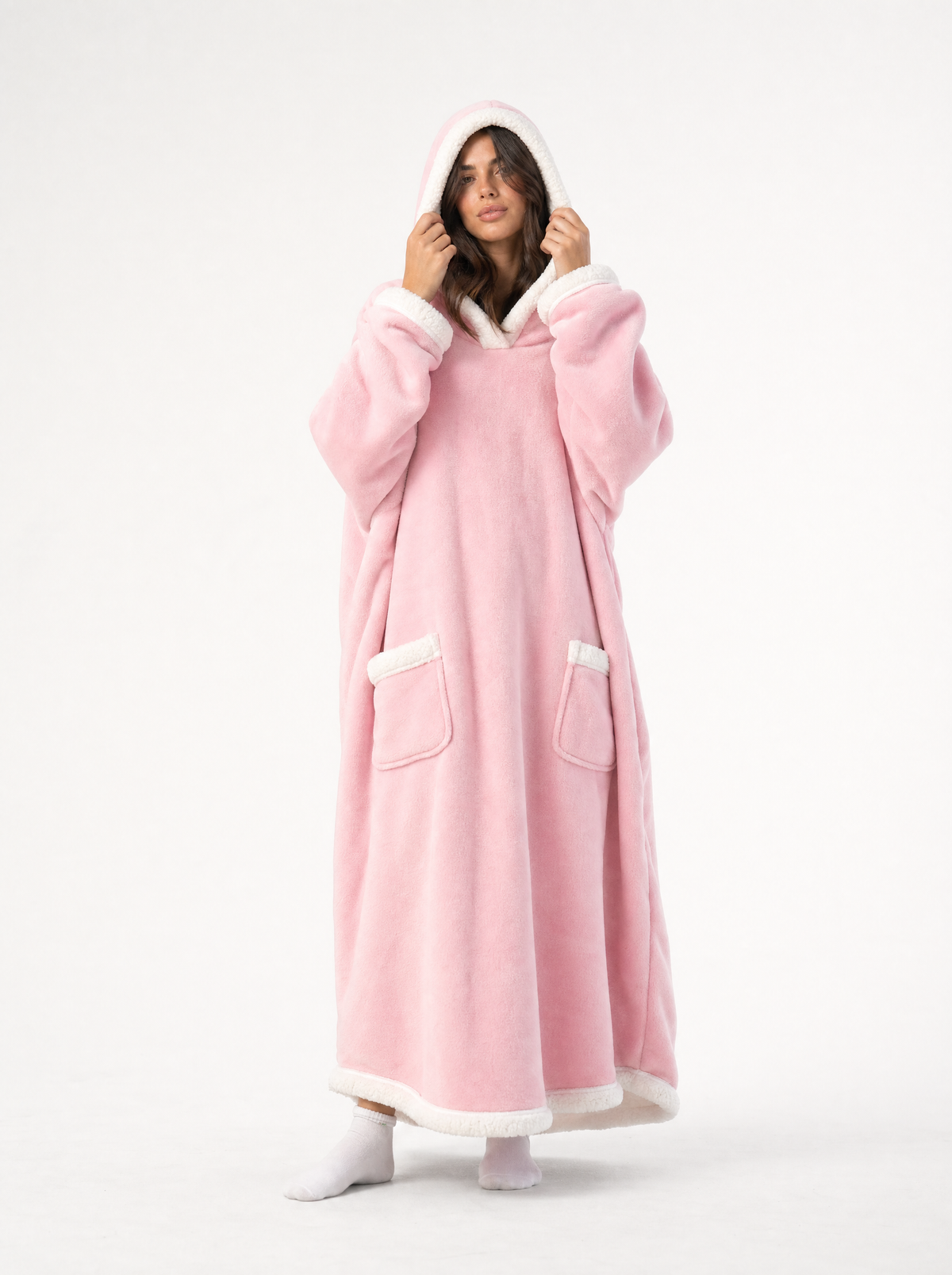 Cozella Longline Blanket Robe in Blush Pink, 150cm