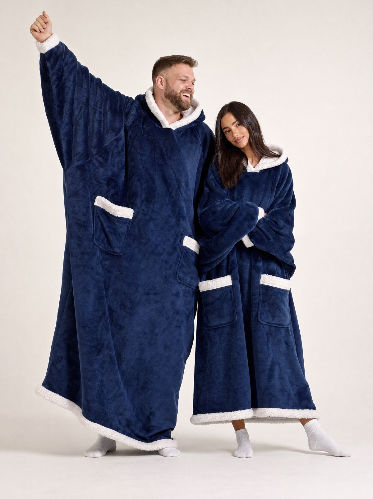 Both lengths of the Navy robe shown together