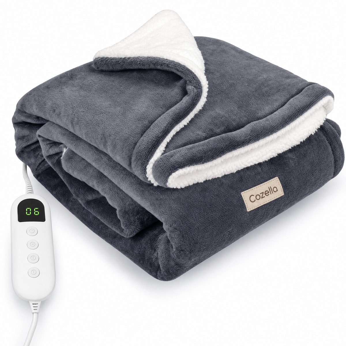 Cozella Heated Throw in Charcoal with handheld controller