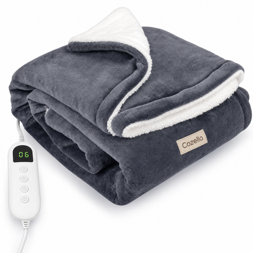 Cozella Heated Throw in Charcoal with handheld controller